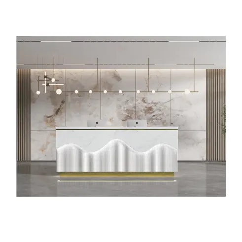 2307 Custom Modern Office Furniture High-End Wooden Reception Table for Commercial Front Desks