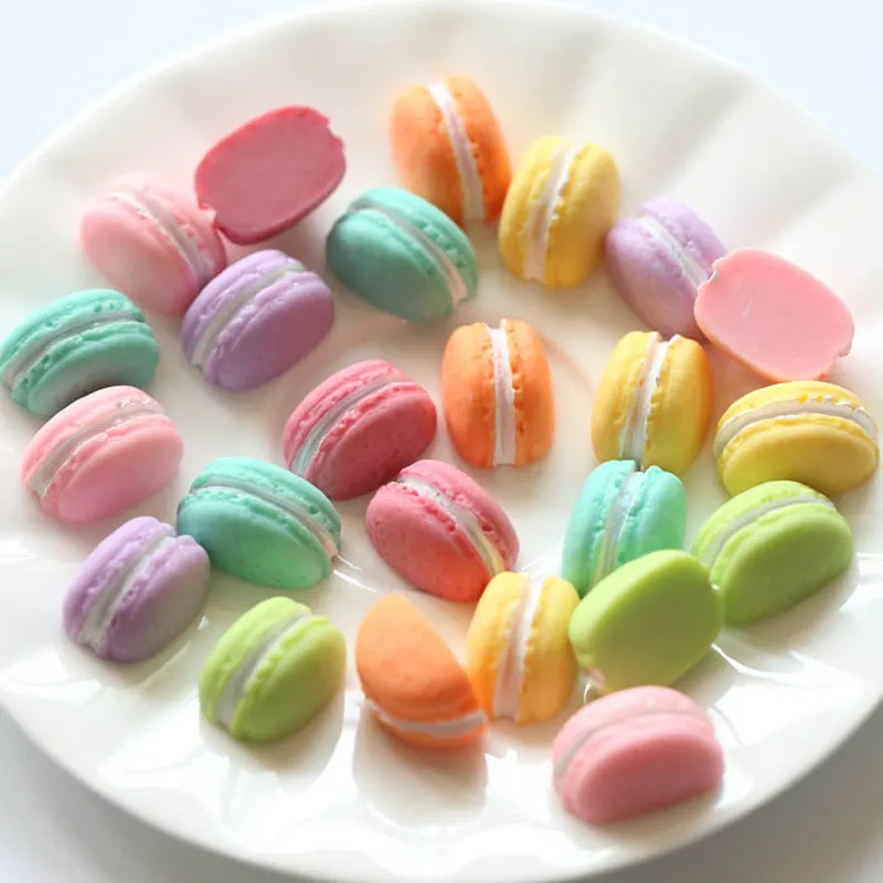 Envío gratuito 10 unids/bolsa de Macarons encantos dulces DIY Scrapbooking artesanía resina haciendo Flatback resina cabujones Adorno