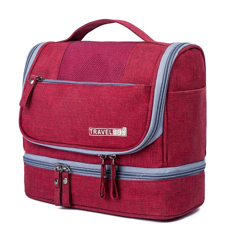 Özel asılı makyaj çantası makyaj çantası ile file çanta makyaj organizatör 600D Oxford su geçirmez katlanabilir seyahat kozmetik çantaları