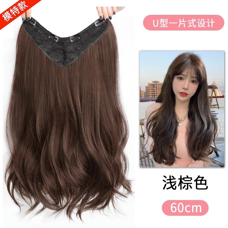 Extensiones de cabello en forma de V con ligeras ondas - castaño claro, 60 cm