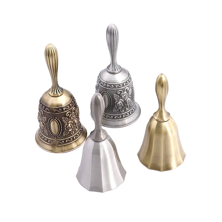 Toptan Handbell masa el çan düğün özel Logo çinko alaşım altın kaplama sanat & koleksiyon 2 renk dekorasyon 1 adet