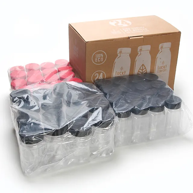 Botellas de leche de plástico transparente vacías, tapas y pajitas de grado alimenticio, libre de BPA, 16 oz, color negro, a granel, 12 juegos