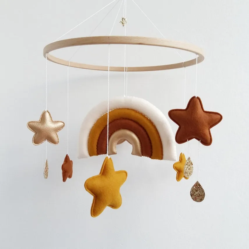 Personalizado nórdico kdis quarto do berçário presentes montessori sentiu estrelas design do arco íris boho do berçário do bebê brinquedos berço móvel