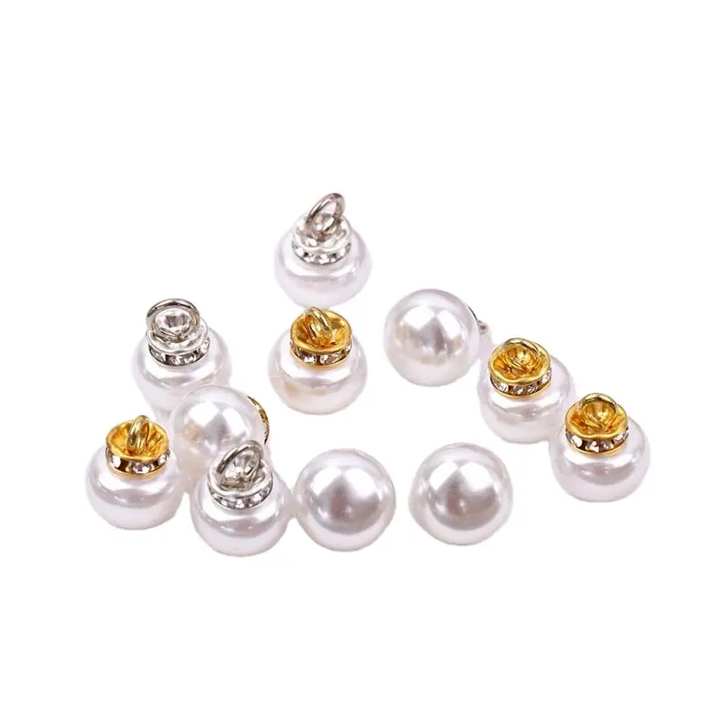 cheap DIY clothing button imitation pearl shiny KC gold silver hook ring neck chain crystal rhinestone pendant pearl