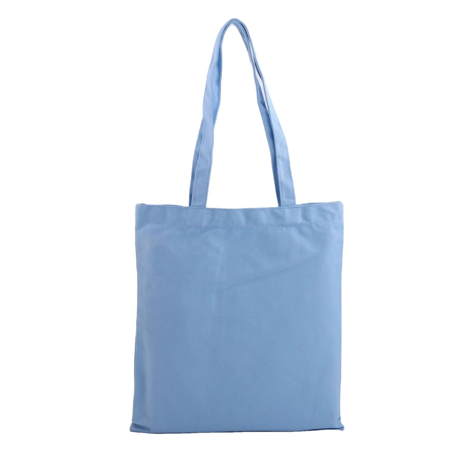 Factory Supply Long Strap Printed Blue Colored Cotton Tote Bag Canvas Shopping Bag