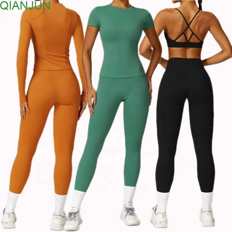 कस्टम लोगो सहज Activewear महिलाओं खेल प्लस आकार योग सेट योग ब्रा कुचलना बट लेगिंग जिम फिटनेस सेट