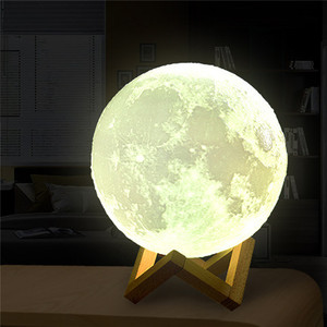 <strong>3D</strong> <strong>Moon</strong> Lamp <strong>Printed</strong> Night Light Touch Control LED Lunar Moonlight Globe Ball Lamp With Wood Stand <strong>Base</strong> for Kids Bedroom