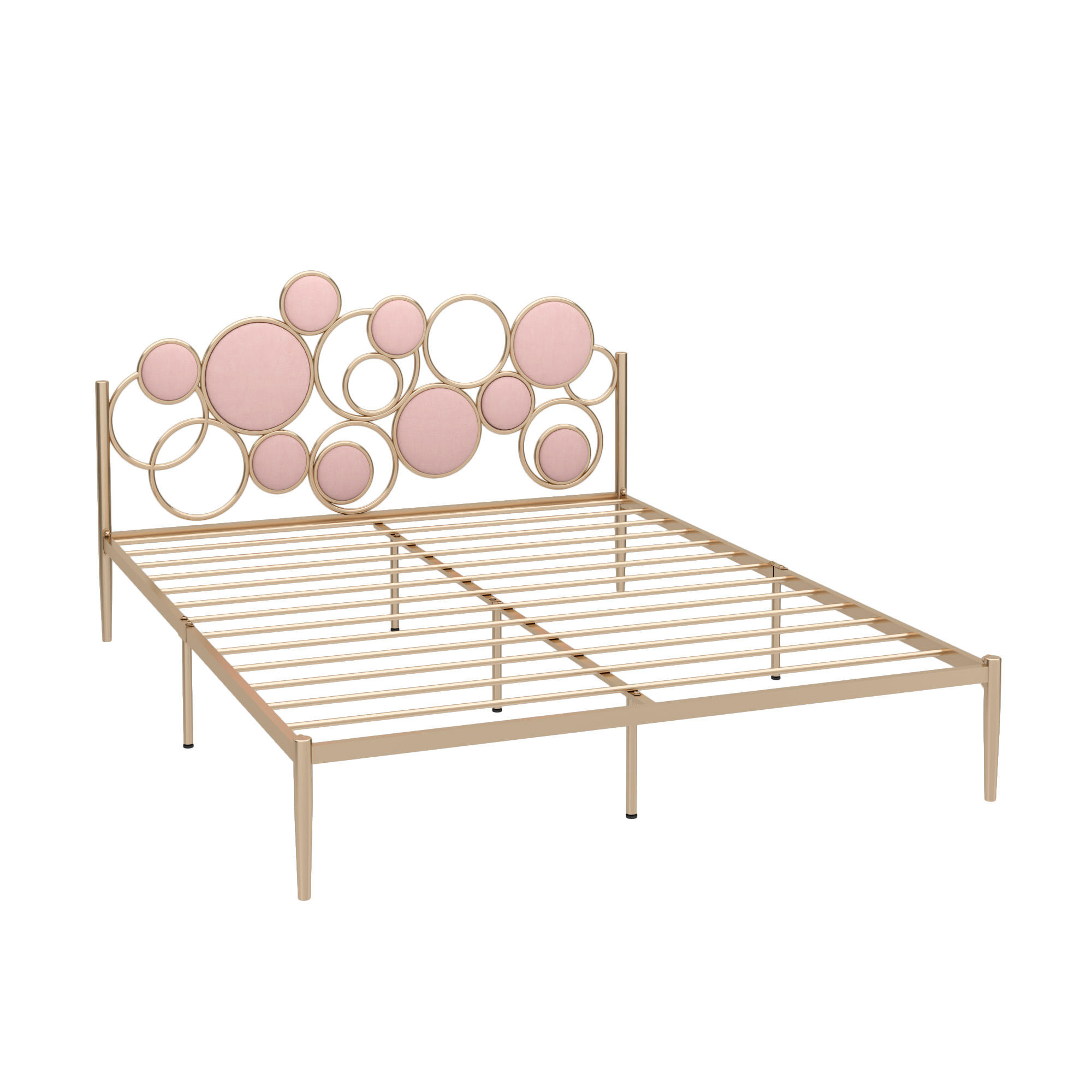 Queue plate 18k cadre de lit d'or avec le velours italien rose (