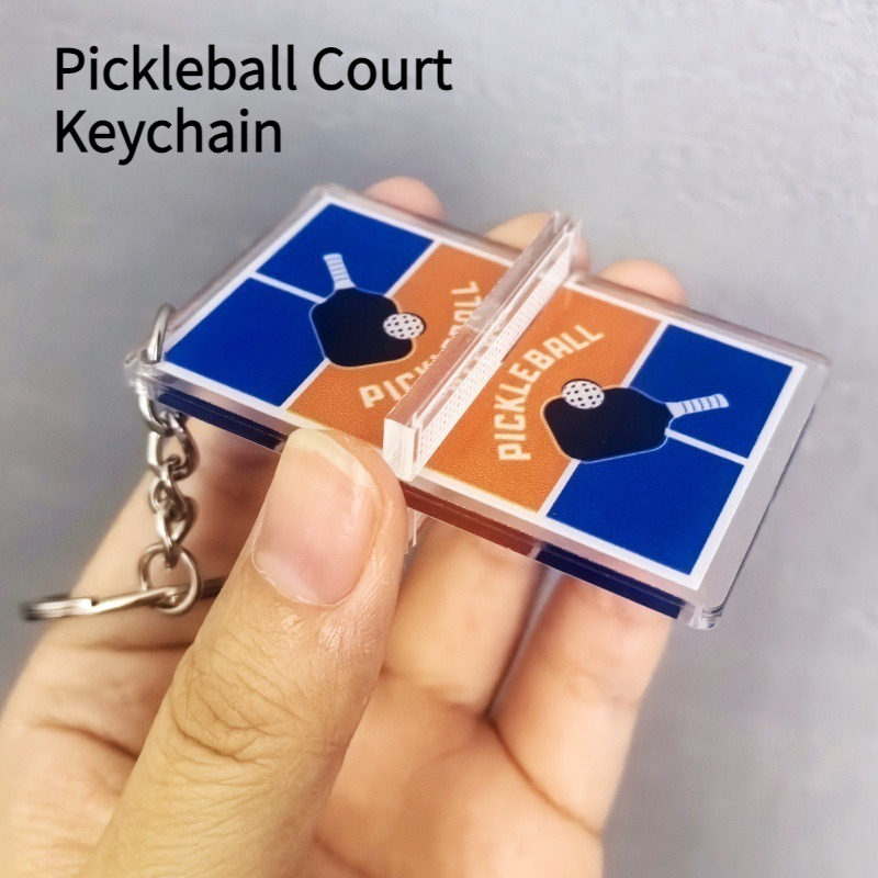 Porte-clés de terrain de pickleball bleu