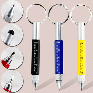 迷你6合1多工具笔功能笔金属笔带水平仪和螺丝刀钥匙扣 - Product Image 2