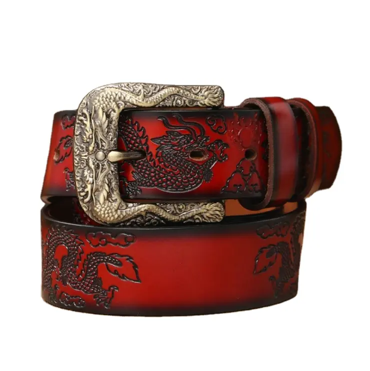 Cinturón de lujo para hombre, con hebilla de cobre, cuero de vaca auténtico, Vintage, marca personalizada