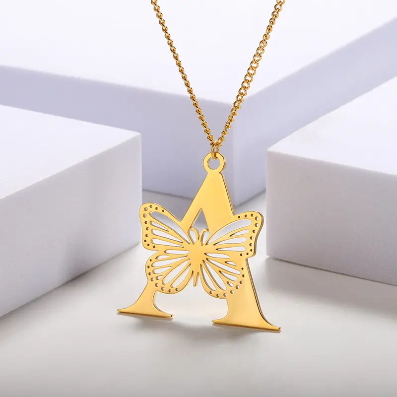 Trend Schmetterling Initial Alphabet Halskette für Frauen Charm Letter Schmuck Edelstahl Kette Anhänger Choker Geschenk