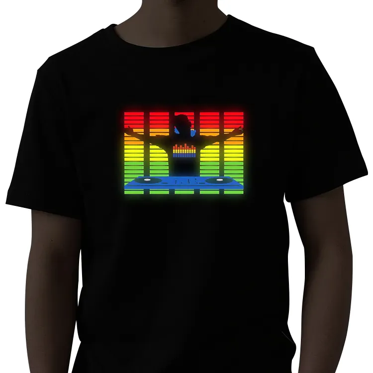 प्रमोशन के लिए ग्राहकों के लिए 2024 ग्लोइंग डीजे डांस लाइट-अप एलईडी पैनल टी-शर्ट अनुकूलन योग्य डिजाइन