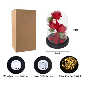 Güzellik ve beast gül ebedi <span class=keywords><strong>led</strong></span> ışık enchanted renkli çiçekler korunmuş sonsuza güller cam kubbe hediye kutusu ile - Product Image 3