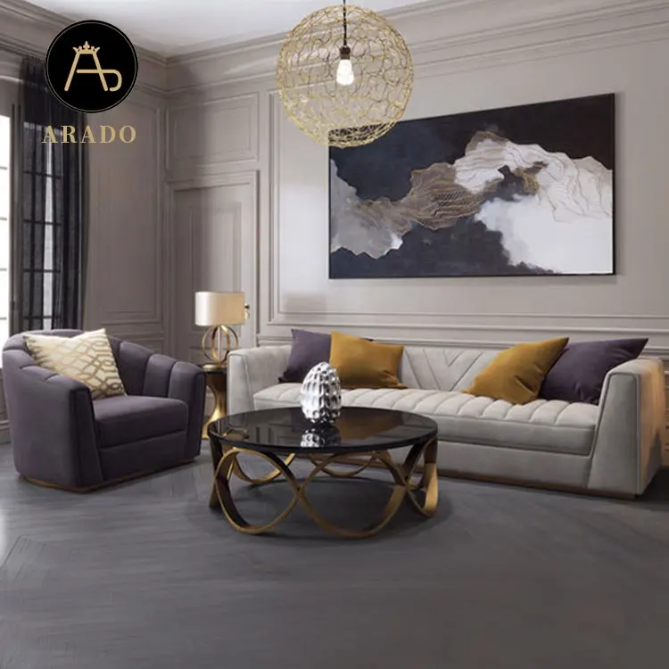 Conjunto de sofá italiano, novo sofá de luxo na sala de estar em tecido nubuck 321 lugares