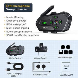 Auriculares para casco multifunción X2 Pro de fácil instalación con intercomunicador grupal sistema de comunicación para compartir música para motocicleta - Product Image 6