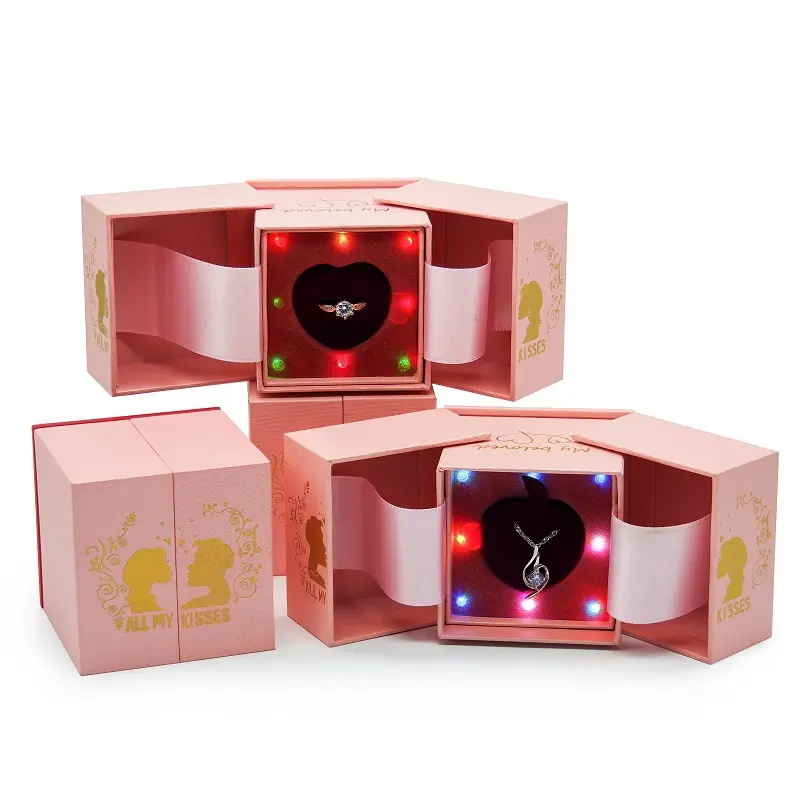 GR, venta al por mayor, rosa, forma de manzana, embalaje conservado, anillo de joyería, caja colgante, caja acrílica para el Día de San Valentín, caja Rosa conservada