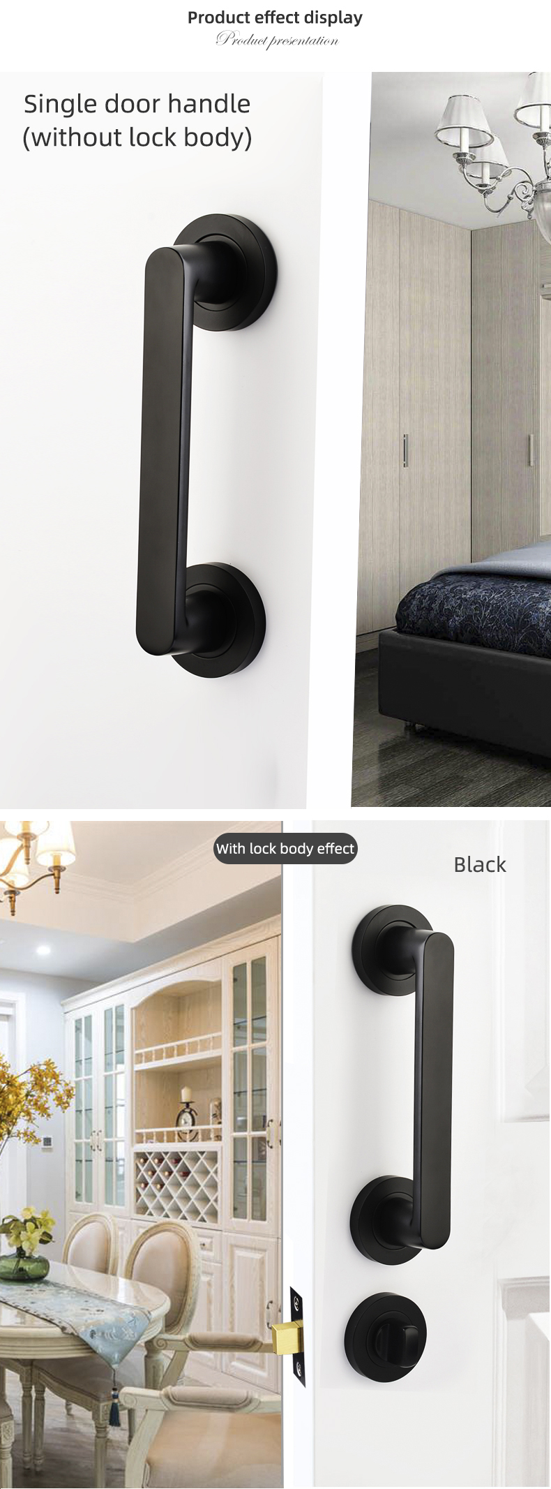 Professional Manufacturer Black Door Handle Zinc Alloy Mortise Lever Door Handle Lock For Indoor