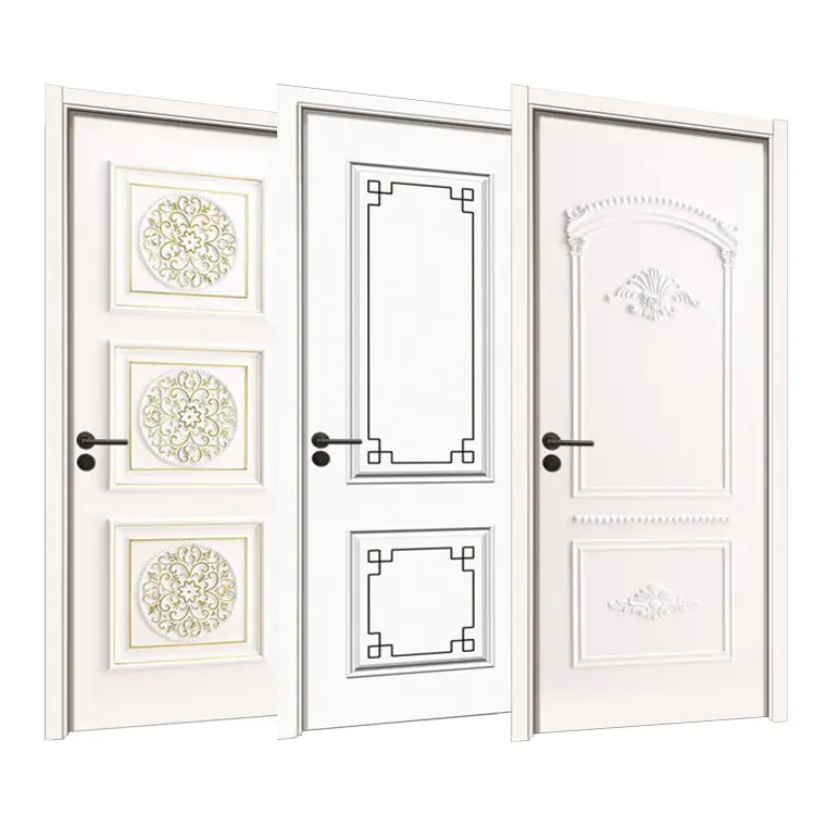 MDF ahşap beyaz Prehung tamamen bitmiş 6 Panel beyaz astarlanmış döşeme kapılar ahşap MDF kalıplı iç WPC kapılar