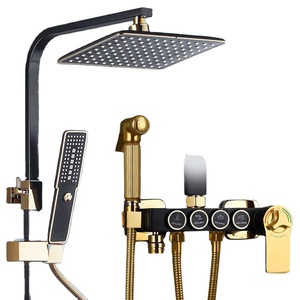 Khách sạn sang trọng màu đen vàng lượng mưa phòng tắm vòi sen hệ thống tĩnh nhiệt Brass Mixer vòi đánh bóng Chrome kết thúc massage phun - Product Image 1