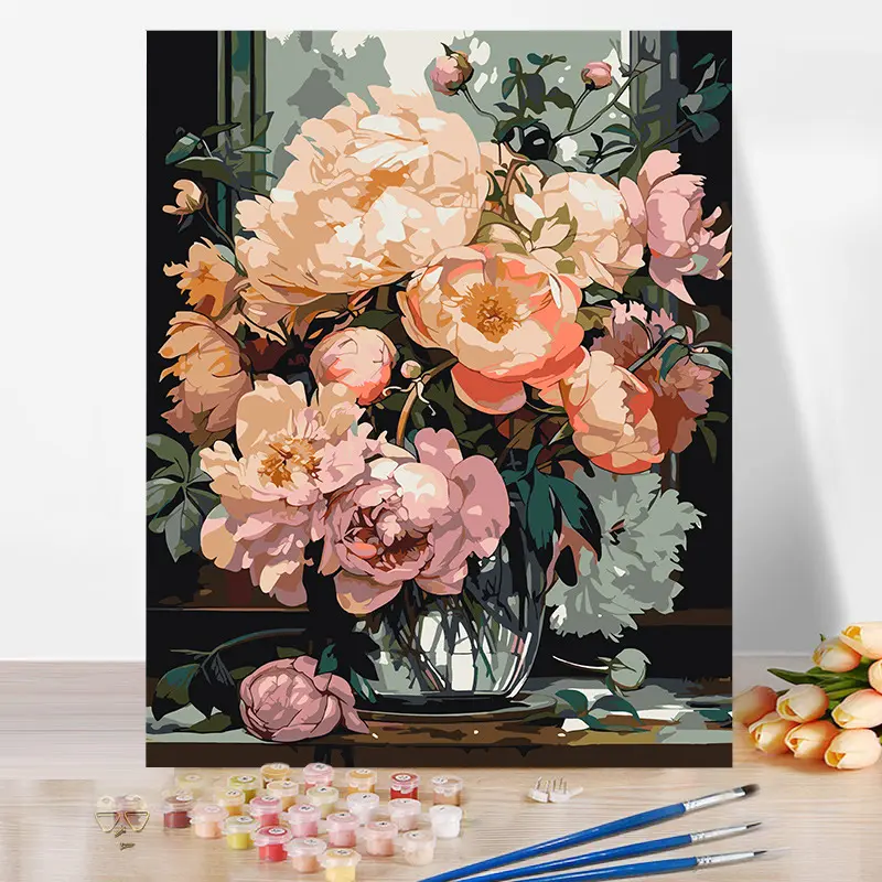 Pintura al óleo Digital DIY llena a mano Europea Vintage Floral pintado a mano para colorear decoración del hogar pintura al óleo acrílica por números