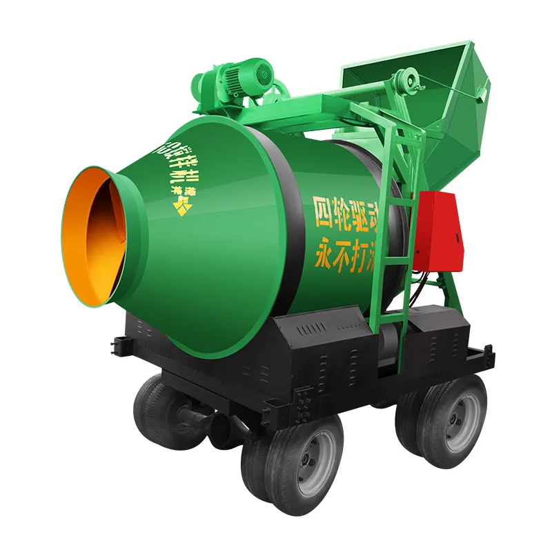 Tự cho ăn rơi loại tipper trống bê tông DIESEL Power Mixer jzc350 trống di động trộn bê tông