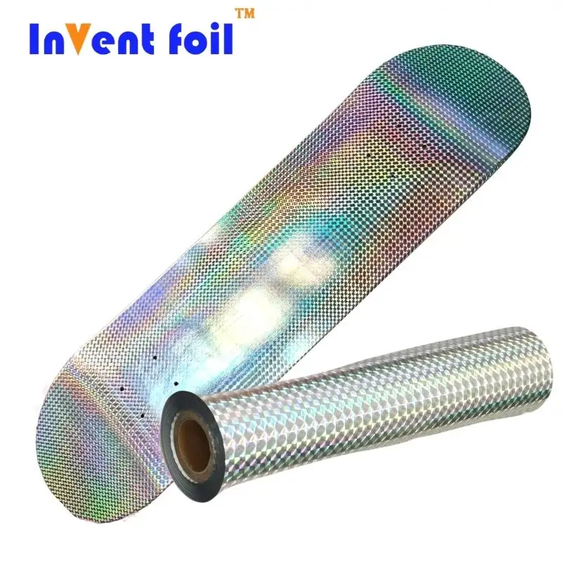 INVENT FOIL High Quality Silver Square Holographic Hot Stamping Foil skateboard heat transfer film