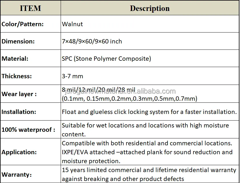 Fabrika doğrudan konut ticari hibrid 3.5mm 4mm 5mm 6mm 7mm ceviz SPC kat tıklayın