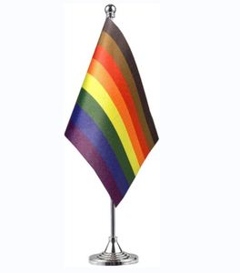<strong>Philadelphi</strong> Pride Rainbow Desk Flag Small Gay LGBT Table Flags With Stand Base Rainbow Festival Events Celebration Decorated - Product Image 1