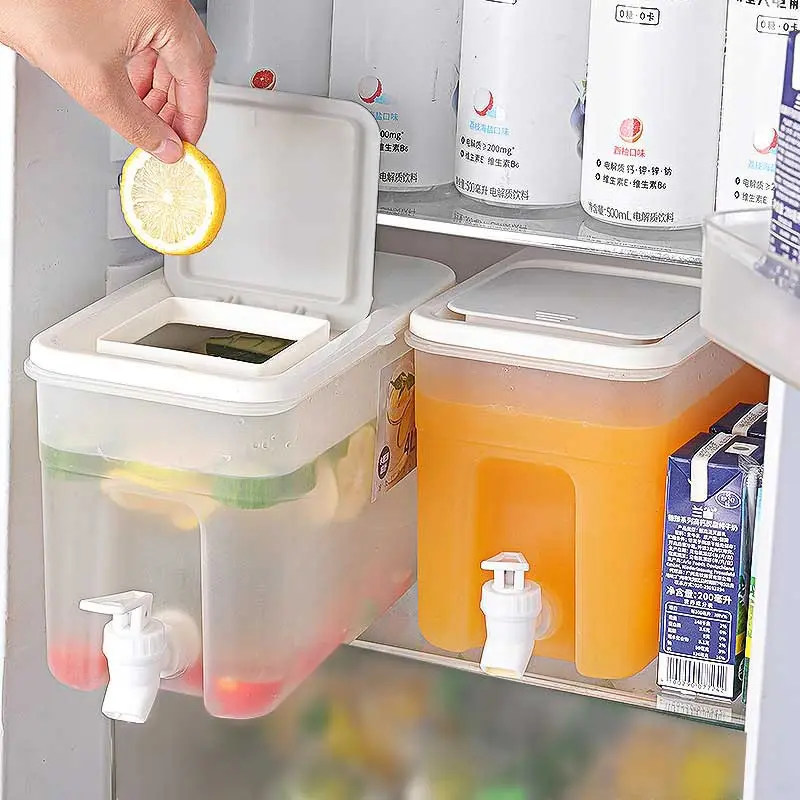 Bouilloire à eau en plastique froide, supports de stockage dans le réfrigérateur avec robinet, théière de grande capacité de fruits, citron 1 pièce