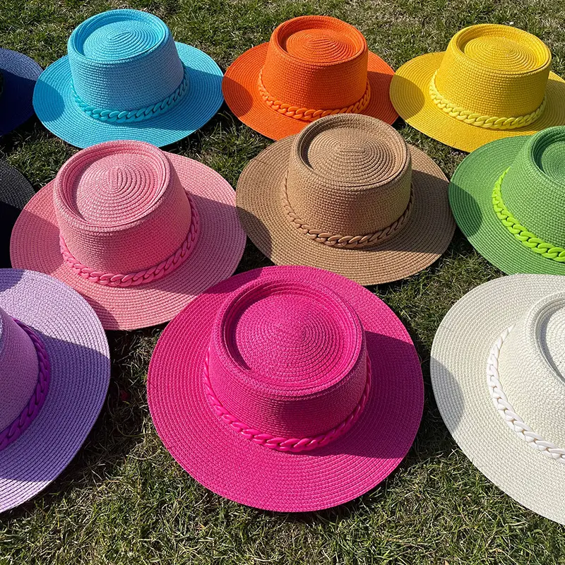 Chapéu de sol estampado para mulheres, chapéu de palha para o verão, para áreas externas, moda feminina e para o sol, corrente colorida, decoração, barco, papel, novo, 2022