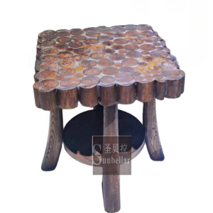 乡村木质智能桌波形方形圆形顶部客厅边桌家用室内实木端茶几 - Product Image 1