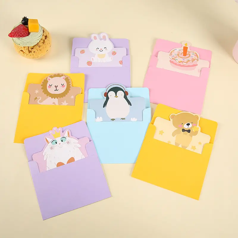 Tarjetas de Felicitación de dibujos animados Kawaii 3d para niños, tarjetas de mensajes de animales adorables para el Día de los niños, suministros para fiesta