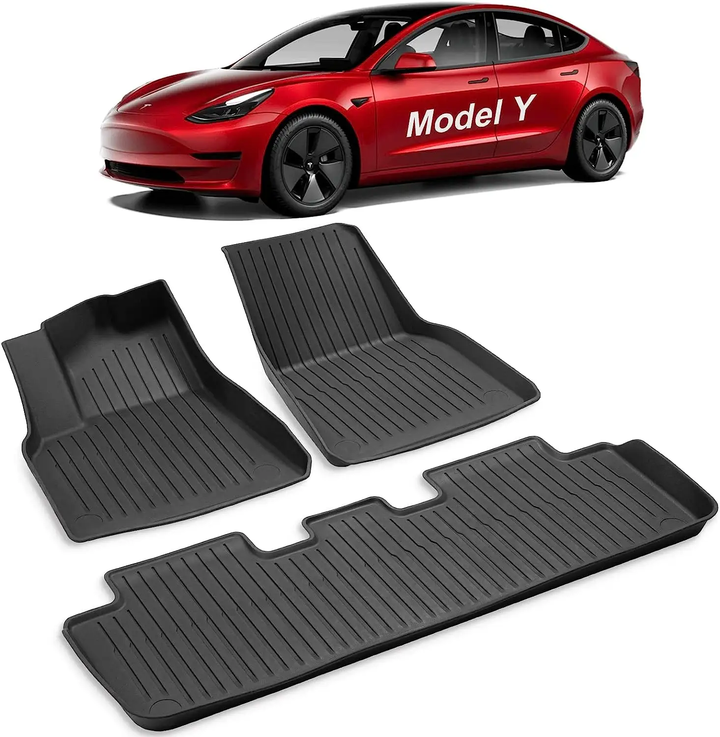 Car Mats for Tesla Model Y All Weather Floor Mats 2023-2020 Tesla Model Y Anti-Slip Heavy Duty 3D TPE Automotive Floor Mats