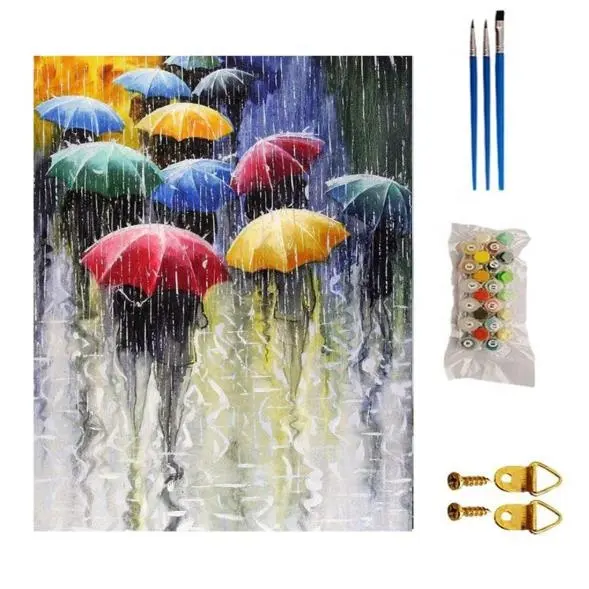Lienzo abstracto pintado a mano para día de lluvia, pintura al óleo por número, decoración del hogar, imágenes artísticas de pared