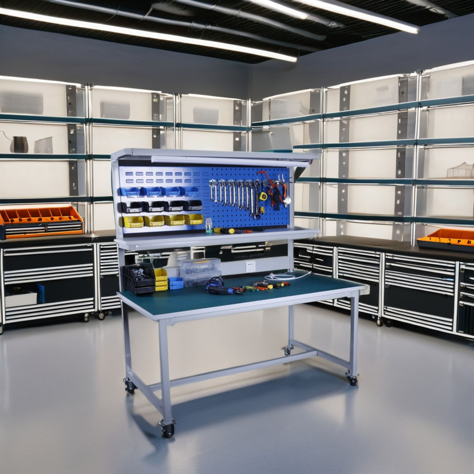 New Adjustable Anti-static Computer Repair Workbench with Wheels and Hanging Board ESD Assembly Line Portable Workbench