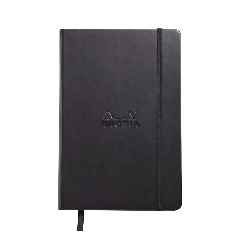 Cuadernos de negocios de cuero PU negro, venta al por mayor, diario de puntos Gird A5 en blanco con banda elástica, proveedores de papelería y escuela