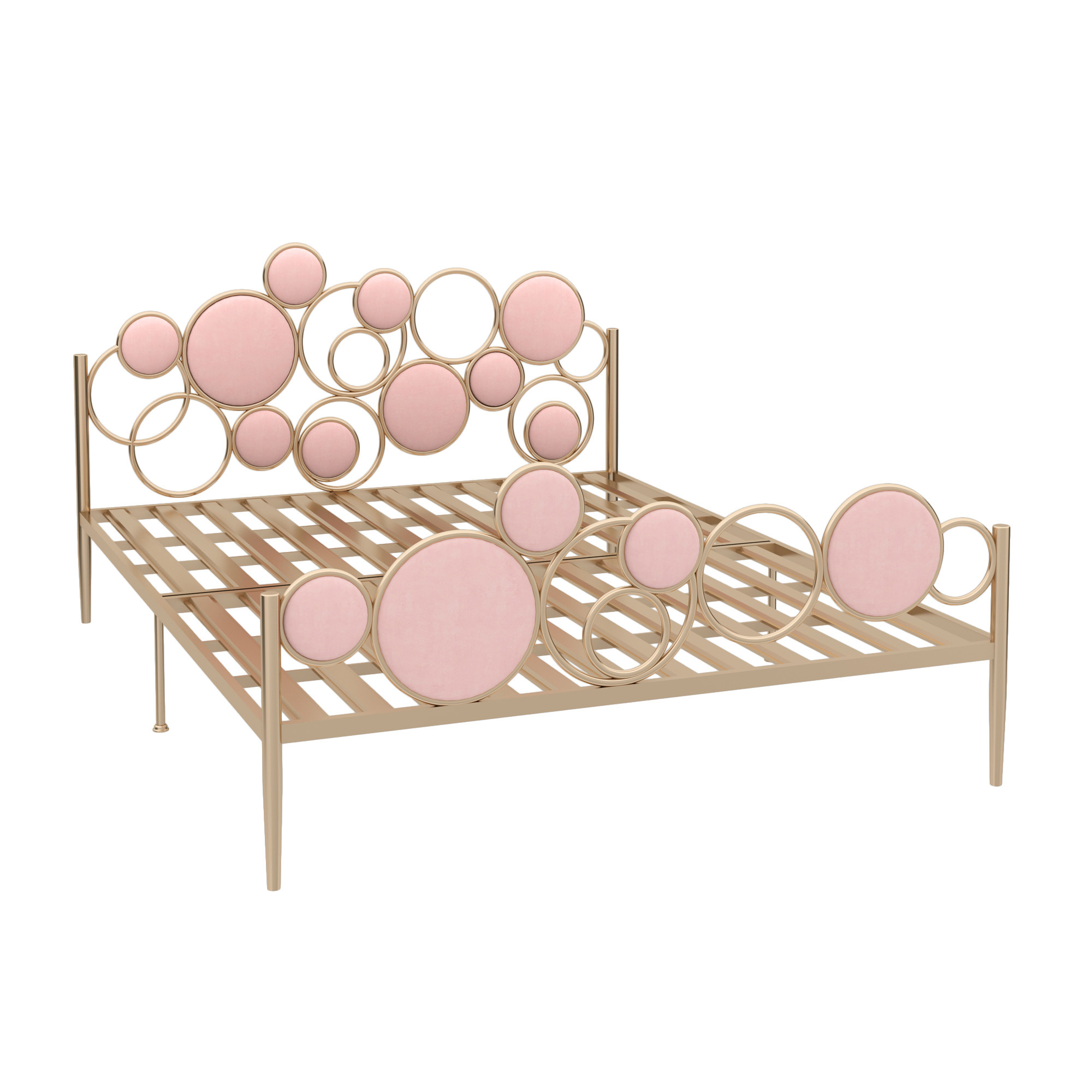 18k gold bed frame with pink italian velvet (keel