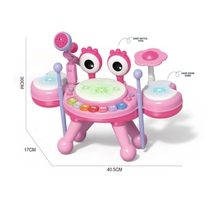 Set mainan musik pendidikan dini bayi, instrumen musik multifungsi mainan Drum Jazz elektronik dengan mikrofon 3 in 1 - Product Image 2