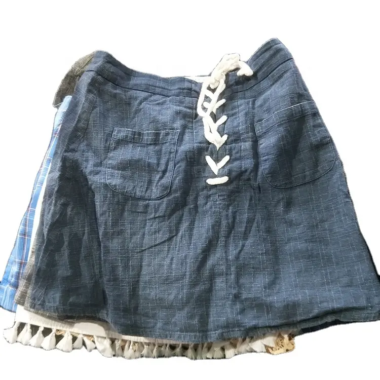 ladies short fashion jean skirt in stock of China used clothes second hand clothing ofr women wholesale