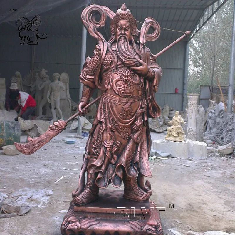 Antica scultura cinese a grandezza naturale in metallo wusheng guan yu statua in bronzo guan gong