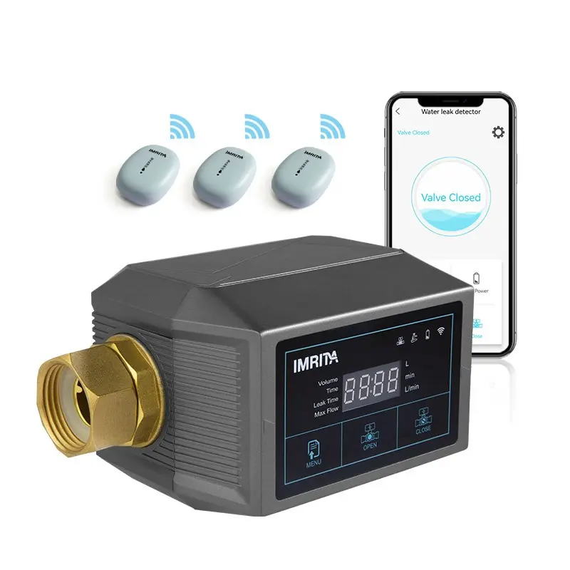IMRITA, Apagado automático, Sensor de detección de fugas de agua, equipo WIFI, Detector de alarma de tubería de fugas de agua para el hogar inteligente para toda la casa