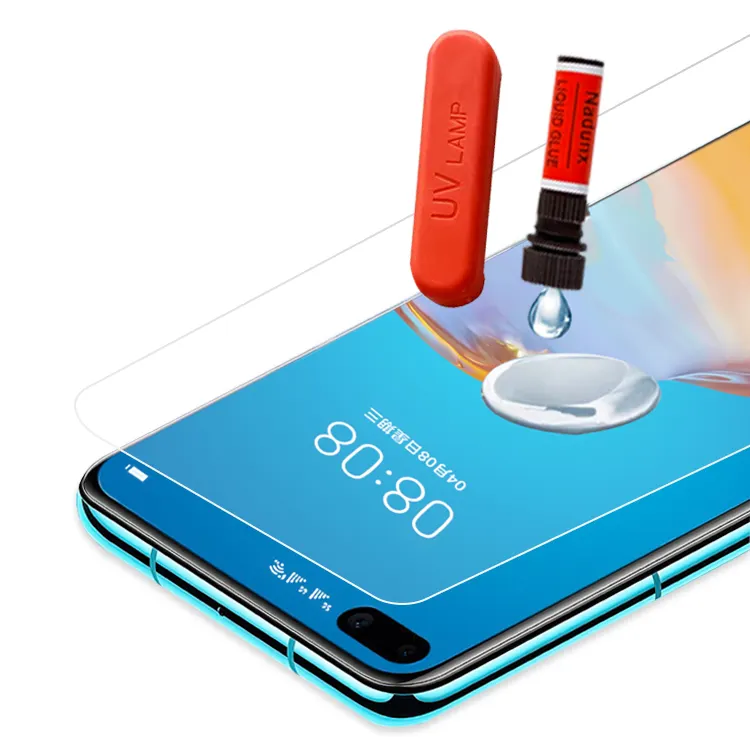 9H 3D UV Nano sıvı tutkal telefon temperli cam yuvarlak kenarlı ekran koruyucu Huawei p30 pro p40 pro için