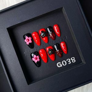 Handmade 10pcs Almond Design Press-On False Nails Long ABS Material Square Stiletto Model Custom Reusable for Girls Long <strong>Tips</strong> - Product Image 1