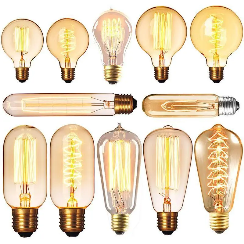 G80,G95,ST64,T10,T185,T225,T300,T45,A19 ,ST58 Vintage Edison Ampoule Lumière E27 G125 40W Rétro Globe Lampe Ampoule À Incandescence