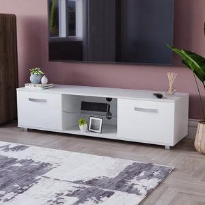 Cosmo ไฟ LED ทีวียูนิต2ประตูสีขาว, ตู้ห้องนั่งเล่น MDF เคลือบเงาทันสมัย - Product Image 4