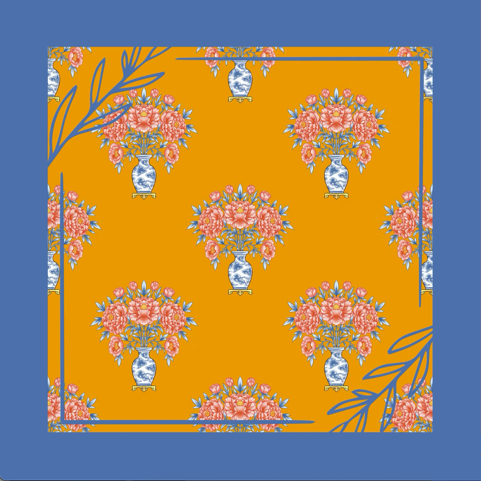 Chinoiserie jaune moutarde