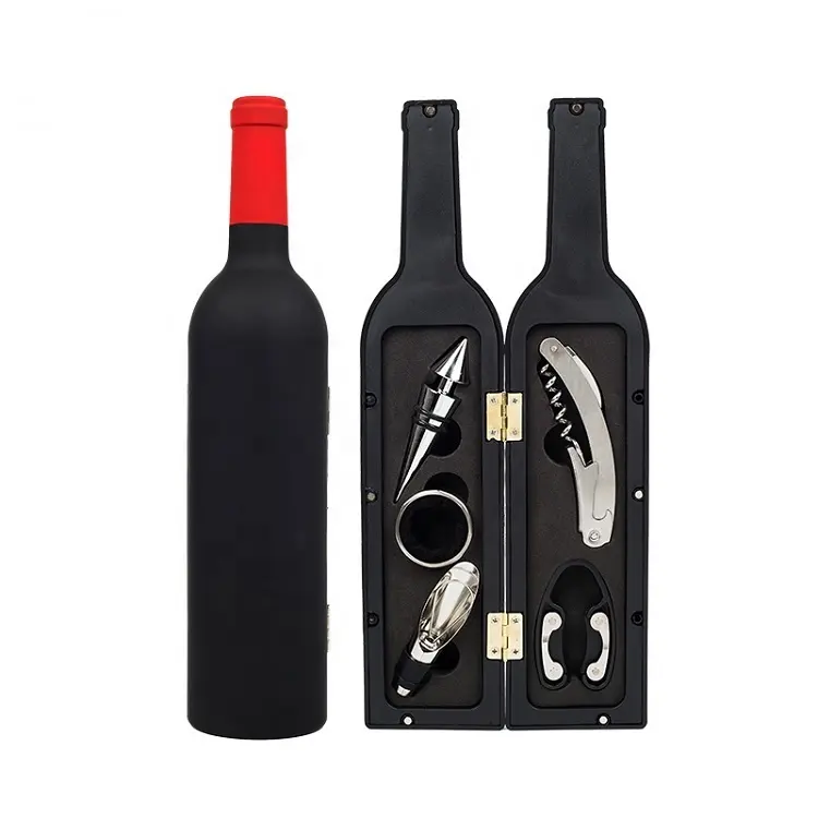 Conjunto de abridor em forma de garrafa de vinho, 5 peças, conjunto de acessórios, kit garrafa de vinho