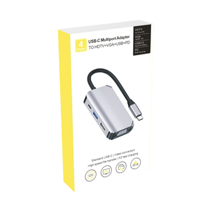 4合1 C型集线器至4k高清高清电视1080P VGA 5Gbps USB3.0 60w充电PD2.0家庭音频视频多转换器 - Product Image 1