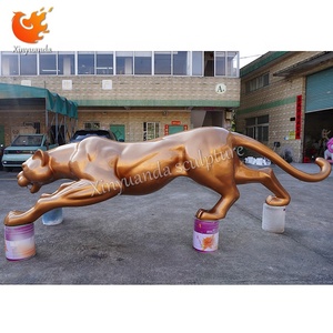 Thép không gỉ sơn vàng Cheetah điêu khắc thương mại ngoài trời nghệ thuật cài đặt lớn sàn đứng trang trí may mắn - Product Image 3